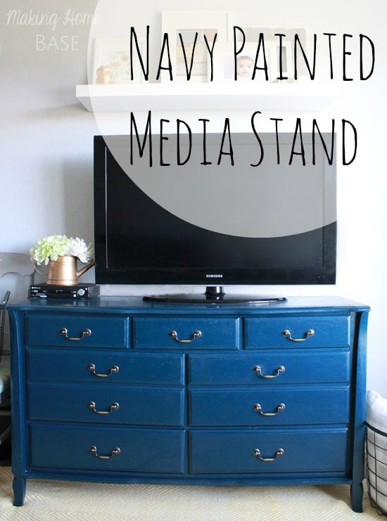 Navy Painted Media Stand Repurposed Dresser Making Home Base