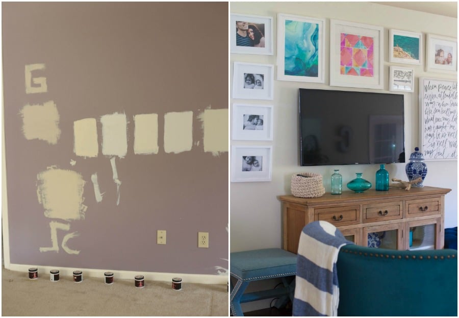 TV wall before and after home tour