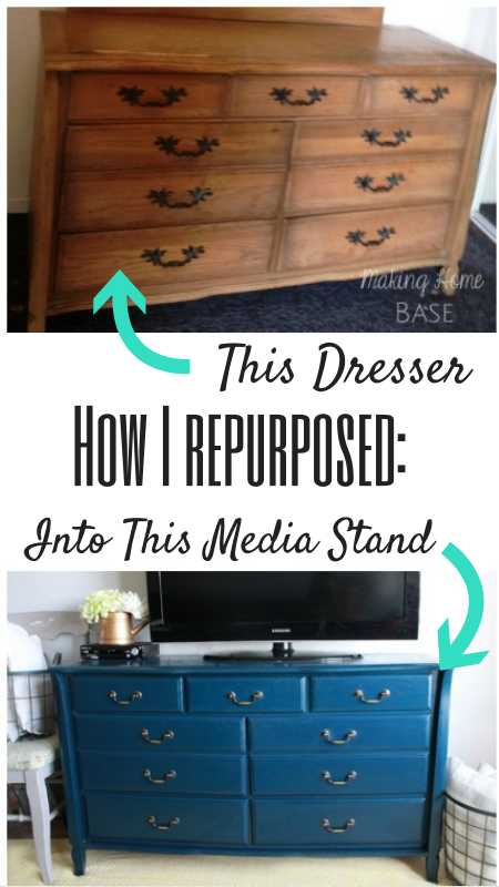 Navy Painted Media Stand Repurposed Dresser Making Home Base