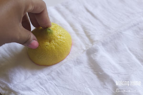 DIY Painted Tea Towel – Colorful Citrus Stamped