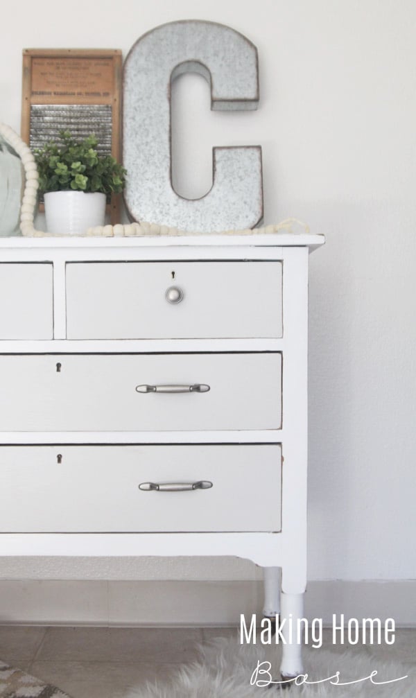 Painted Furniture Ideas - try a two toned paint scheme like this gray and white dresser. You must see the before!