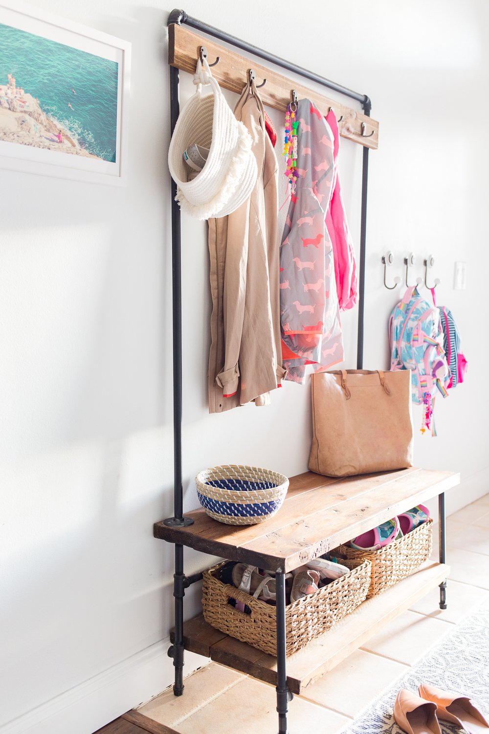 DIY Entryway Organizer - Wood and Pipe Entryway Stand