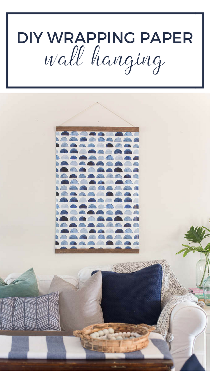 DIY pull down wall hanging with wrapping paper