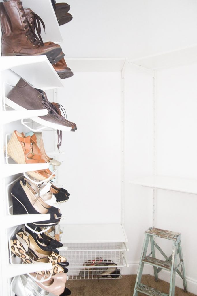Small walk in closet organization with an IKEA closet system