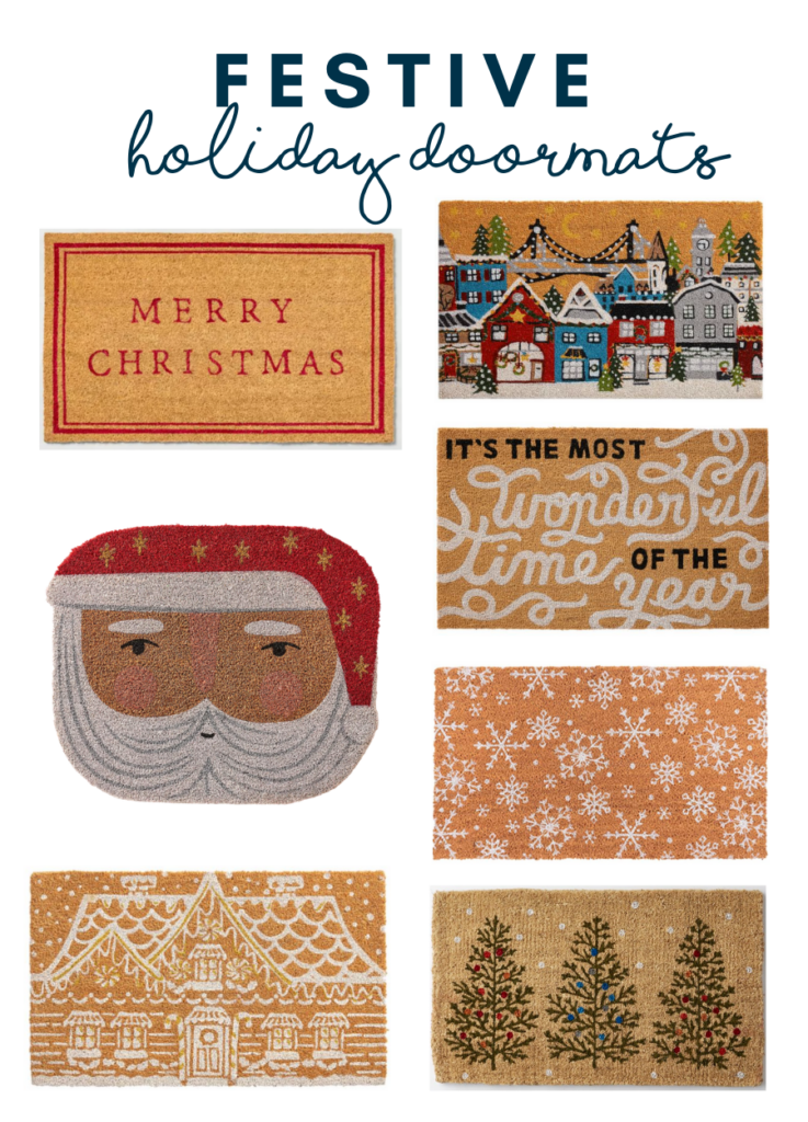 Festive holiday doormats - a round up for adorable doormats to make your front door look more cheerful.