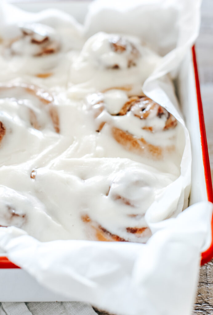 Recipe for sourdough cinnamon rolls with cream cheese frosting