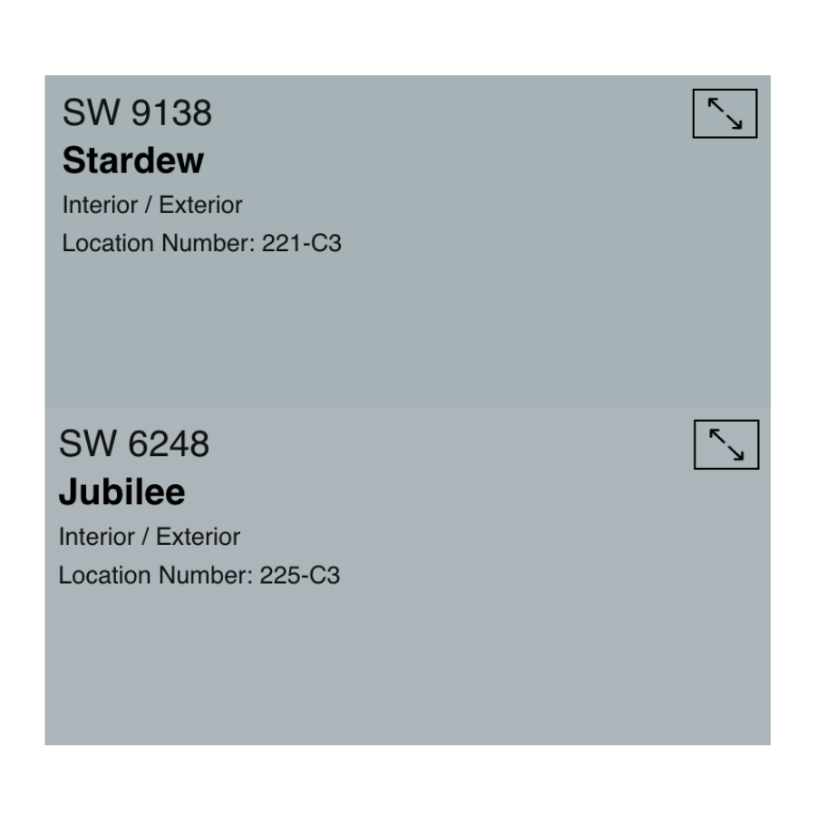 Star dew v. Jubilee comparing Sherwin Williams blue paint colors