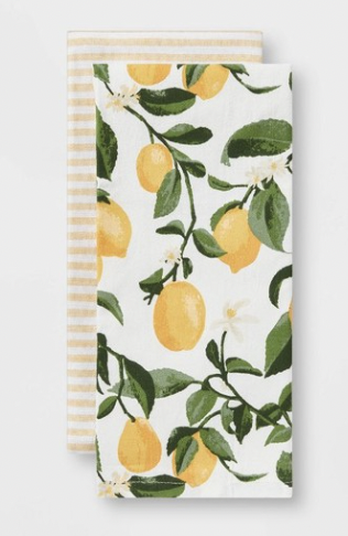 Lemon printed tea towels for lemon kitchen decor