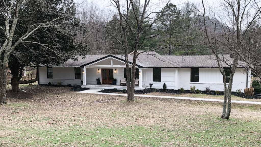 single story white house black trim