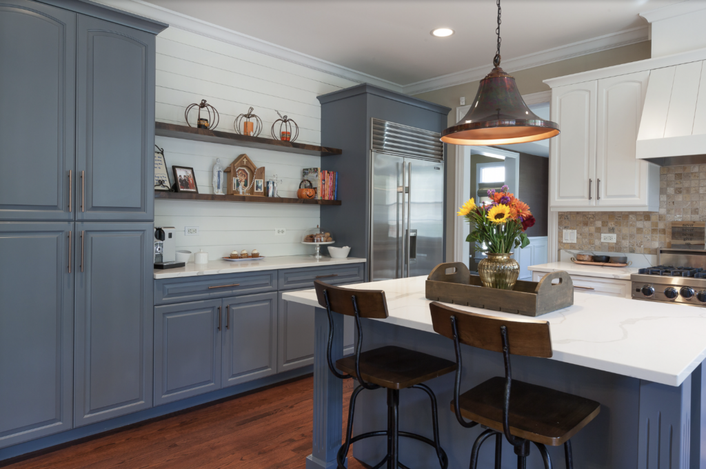 Sherwin Williams Storm Cloud gray blue kitchen cabinets