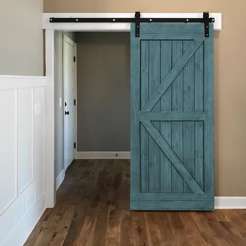 Olympic Blue Fjord Wood Stain on a rustic barn door