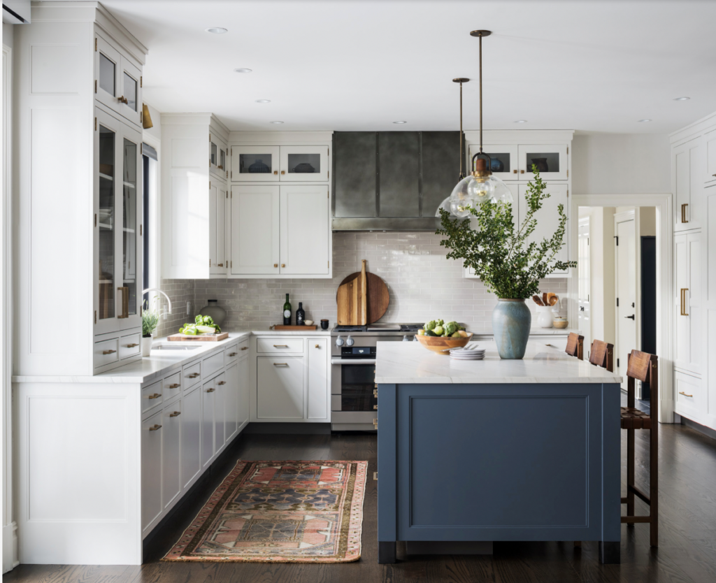 blue painted kitchen island ideas for a classic contrast