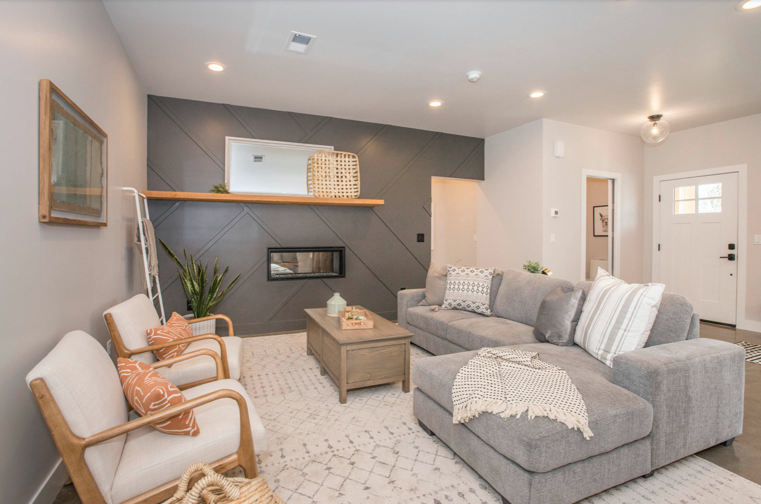 Living Room Gray Walls And Blue Accent