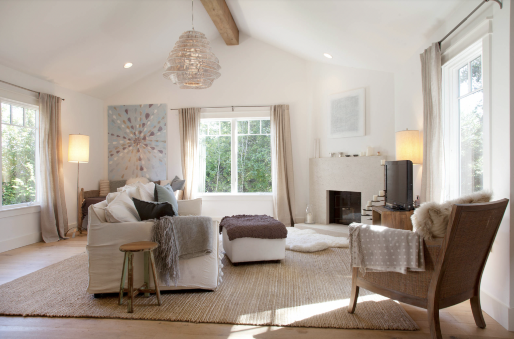 Living room deals with corner fireplace