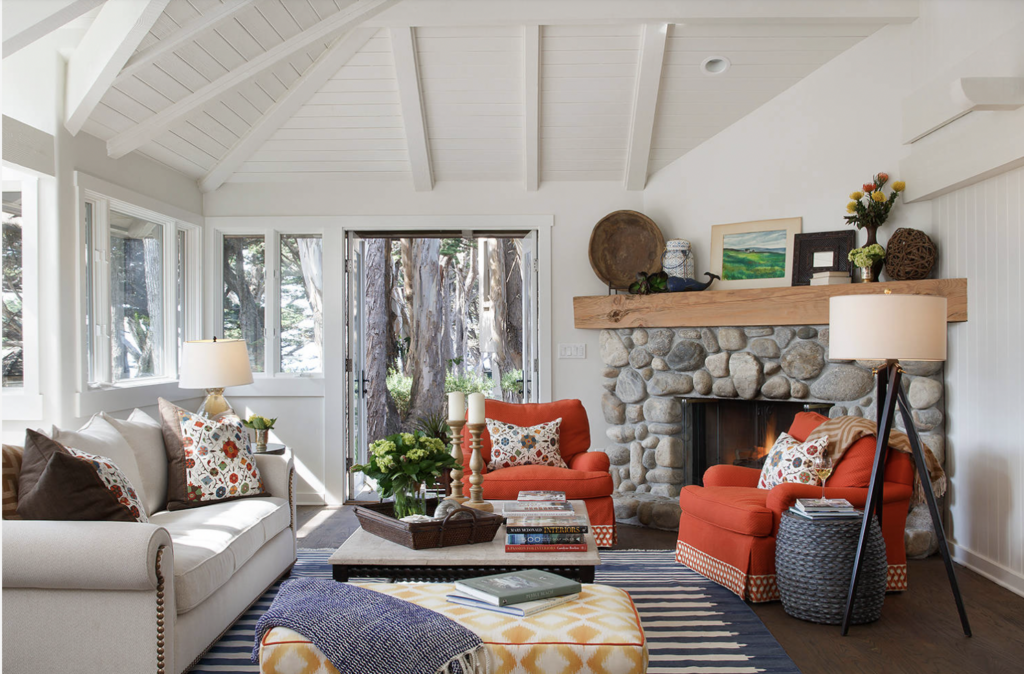 cabin stone corner fireplace