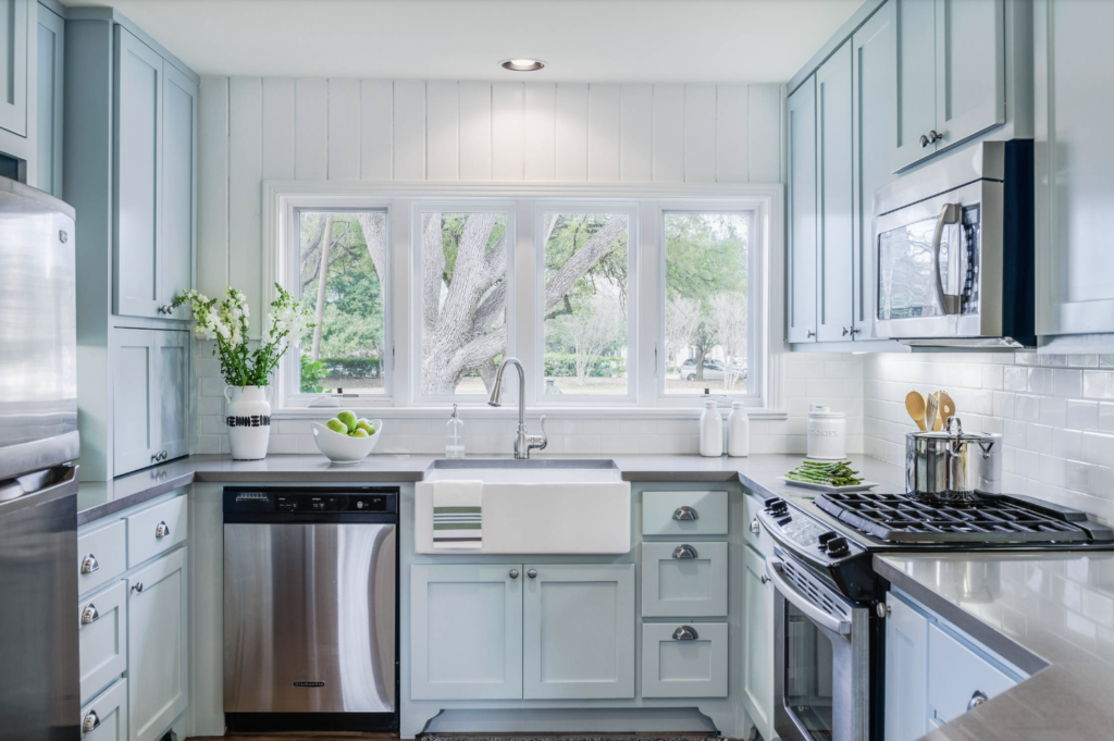 Sherwin Williams Copen Blue soft blue kitchen cabinets