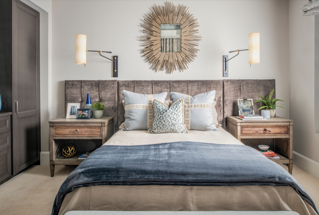 Rustic matching nightstands in a modern farmhouse bedroom