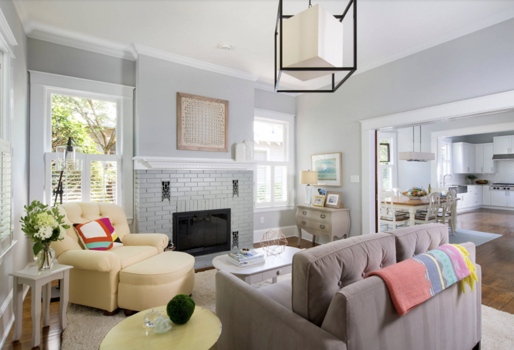 all gray painted brick fireplace